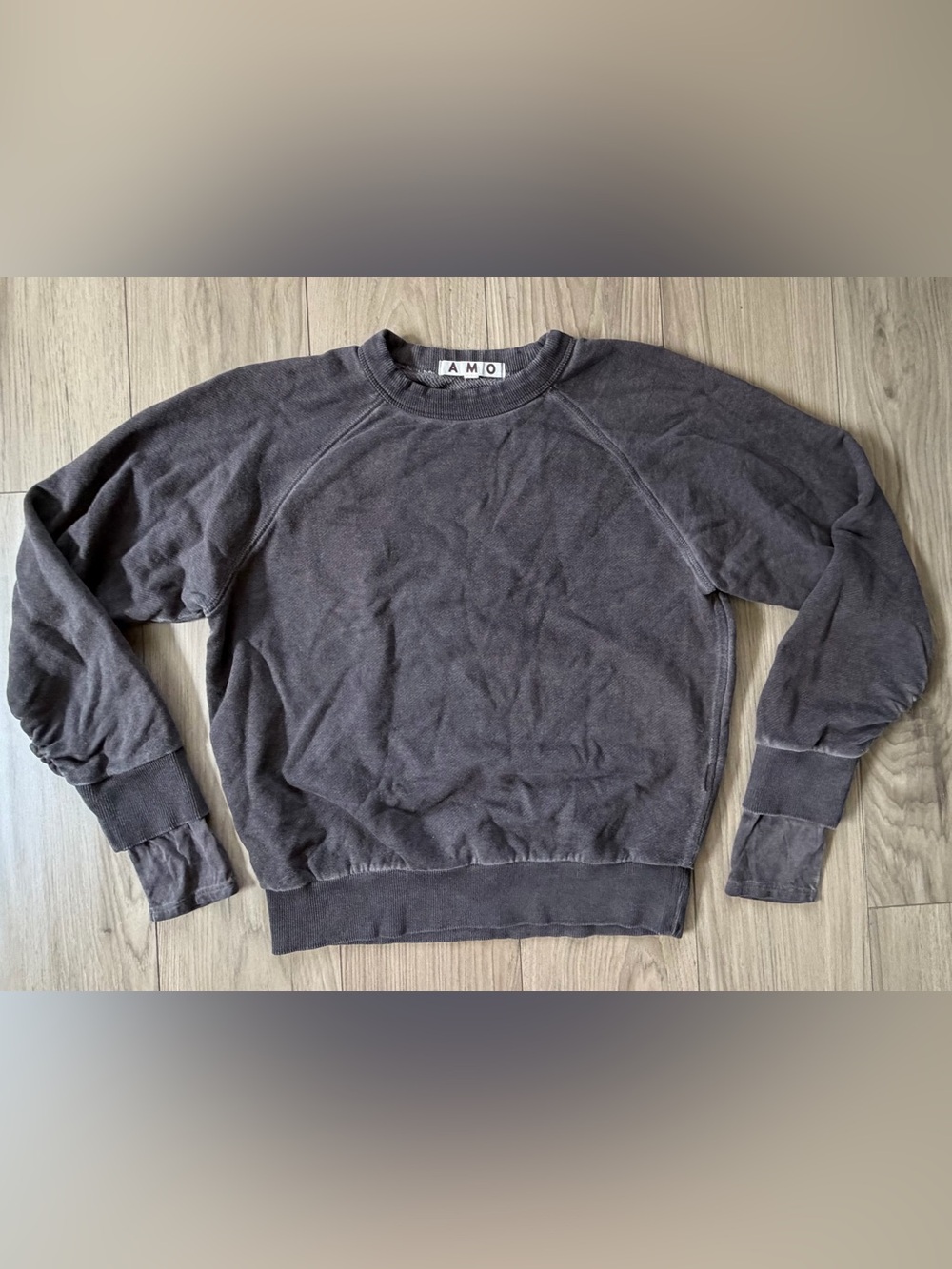AMO Slub Pima Cotton Distressed Double Layer Cuff Grey Sweatshirt Sz XS Oversize